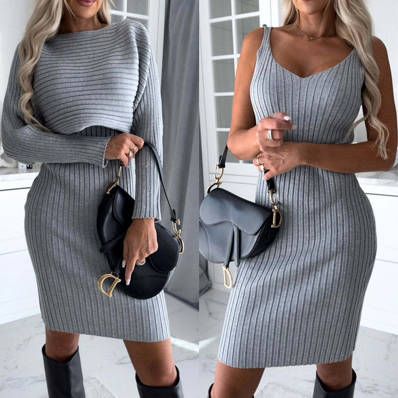 2pcs Women's Solid Stripe Dress